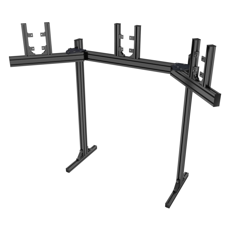 Black triple screen support on legs from 19 to 32, angle plates adjustable  from 20 to 60°.